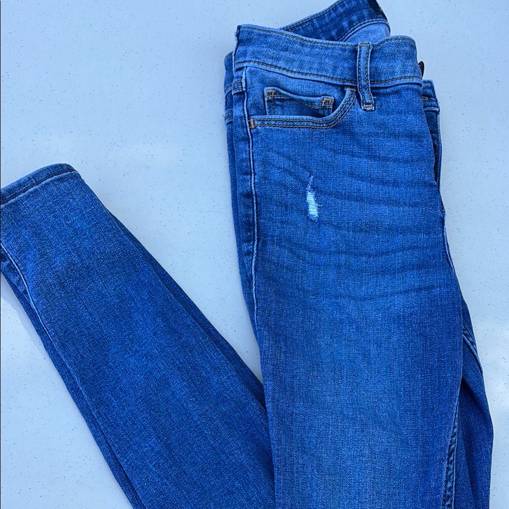 Hollister Blue Skinny Jeans with Distressed Detail